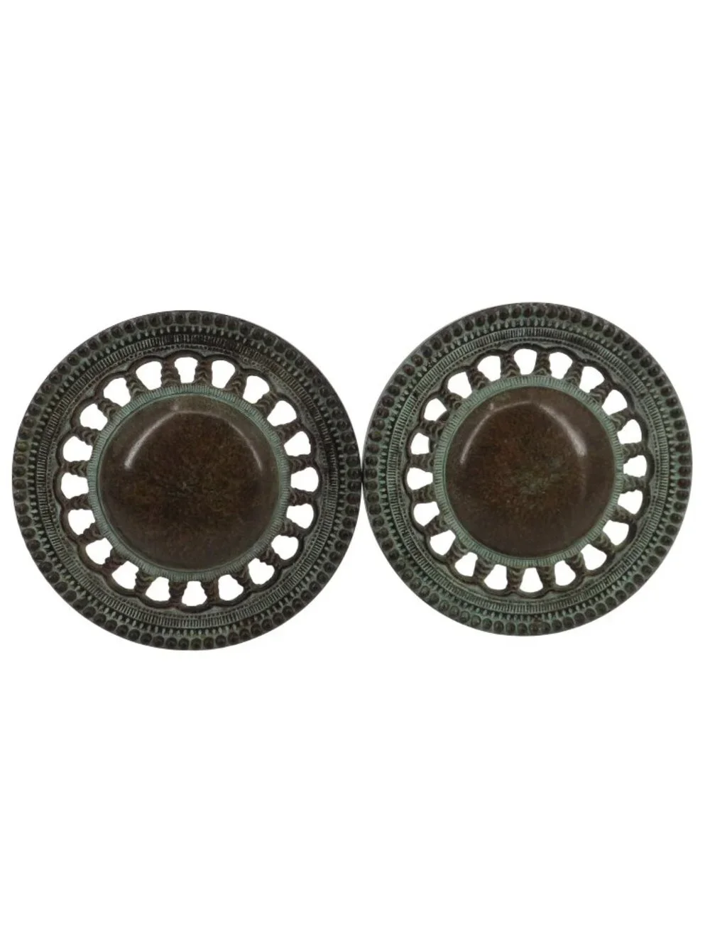 VTG Set of 2 Metal Patina Round Ornate Medallion Curtain Tiebacks Holdbacks